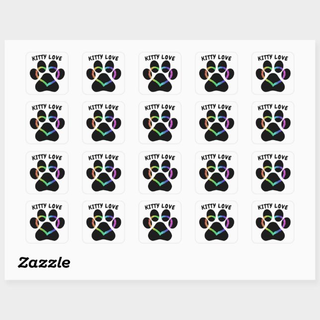 Sticker Carré Kitty Love Rainbow Heart (Feuille)
