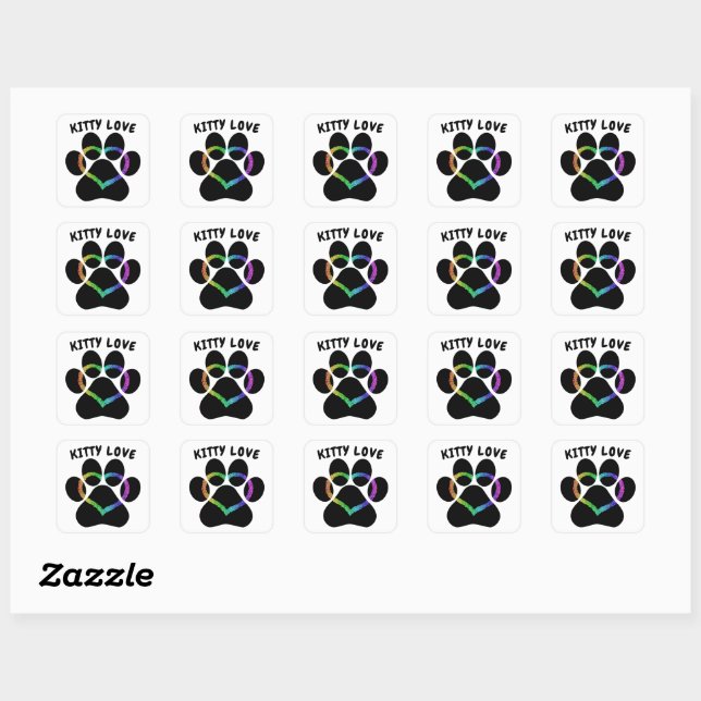 Sticker Carré Kitty Love Rainbow Heart (Feuille)