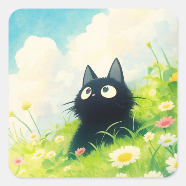 Sticker Carré Kitty Prairie Paisible (Devant)