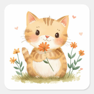 Sticker Carré Kitty’s Flower for Mama