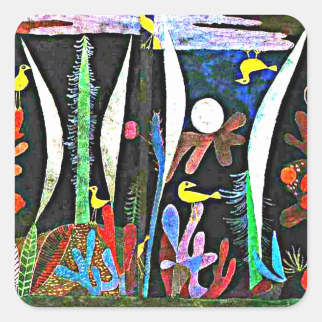 Sticker Carré Klee - Paysage aux oiseaux jaunes (Devant)