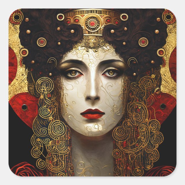 Sticker Carré Klimt Inspirée Déesse Reine (Devant)
