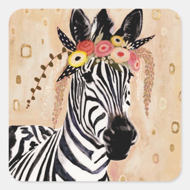Sticker Carré Klimt Zebra | Couronne De Fleurs (Devant)