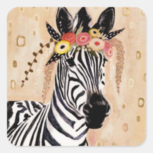 Sticker Carré Klimt Zebra  Couronne De Fleurs