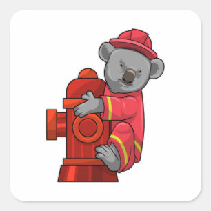 Sticker Carré Koala as Firefighter with Fire hydrant