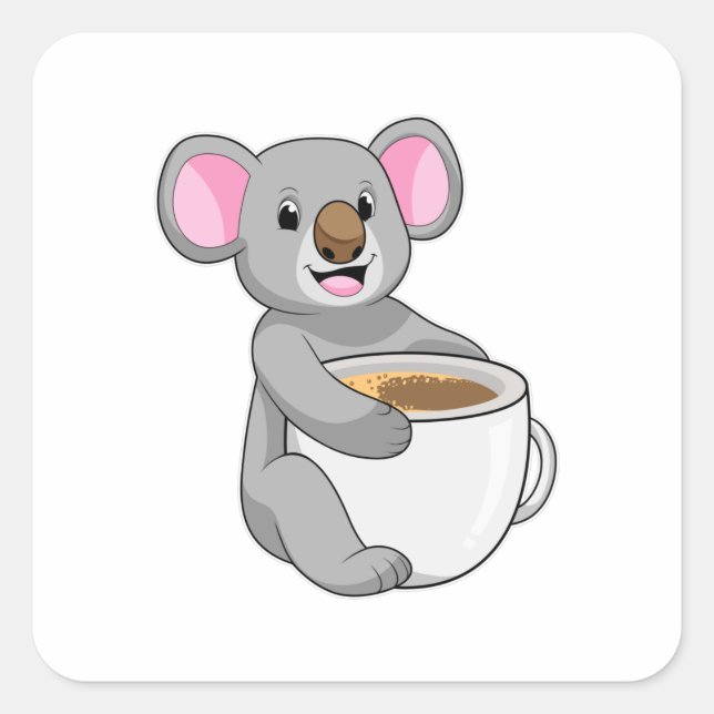 Sticker Carré Koala avec Coffee Cup (Devant)