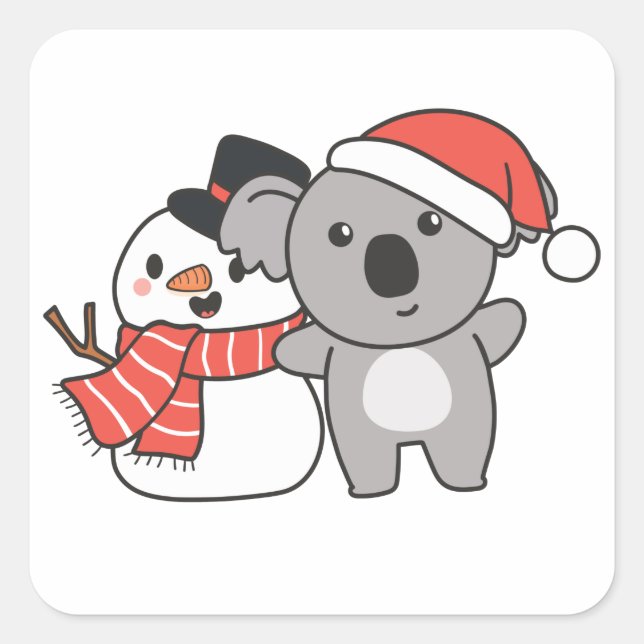 Sticker Carré Koala Avec Snowman En Hiver Pour Noël Carré (Devant)