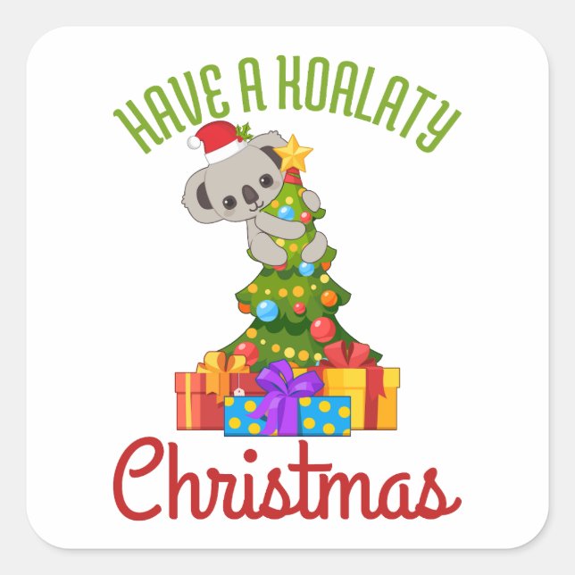 Sticker Carré Koala Christmas Tree Cute Holiday Pun  (Devant)