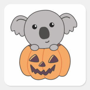 Sticker Carré Koala En Citrouille Orange Koalas Halloween Bärche