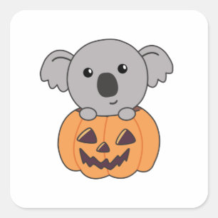 Sticker Carré Koala En Citrouille Orange Koalas Halloween Bärche