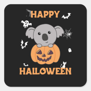 Sticker Carré Koala En Citrouille Sweet Koalas Halloween heureux