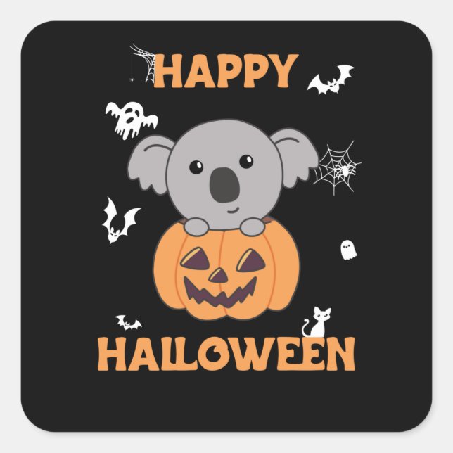 Sticker Carré Koala En Citrouille Sweet Koalas Halloween heureux (Devant)