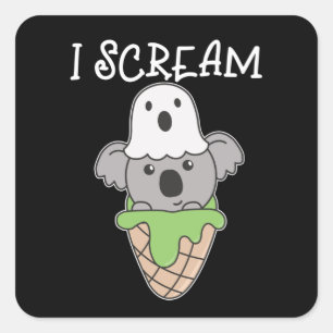 Sticker Carré Koala Halloween Ghost I Scream Ice Cream Pun