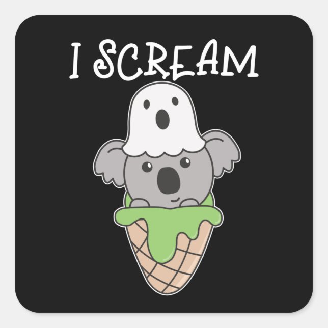 Sticker Carré Koala Halloween Ghost I Scream Ice Cream Pun (Devant)