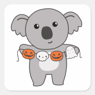 Sticker Carré Koala Happy Halloween Citrouille Chat Costume Carr