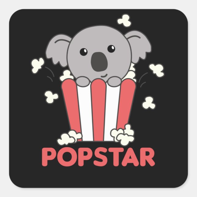 Sticker Carré Koala Popcorn pop star Poppin Funny Koalas (Devant)