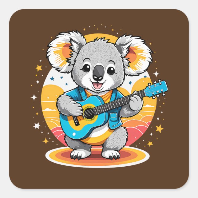 Sticker Carré Koala Strumming une guitare (Devant)