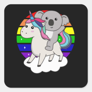 Sticker Carré Koala Sur Unicorn Rainbow Animals Cute Koalas