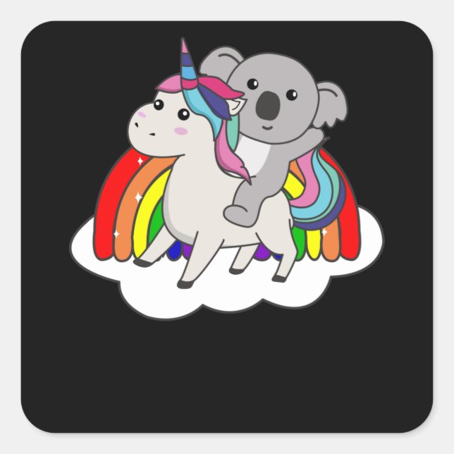 Sticker Carré Koala Sur Unicorn Rainbow Animals Cute Koalas (Devant)
