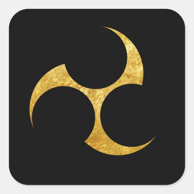 Sticker Carré Kobayakawa Mon clan japonais faux or sur noir (Devant)