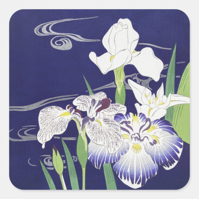 Sticker Carré Kogyo Tsukioka Irises, Art Fleur Japonais (Devant)