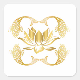 Sticker Carré Koi Autour De Lotus