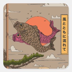 Sticker Carré Koinobori Coulant avec le Vent