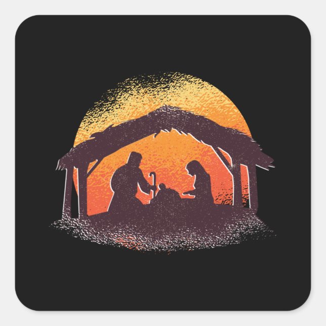 Sticker Carré Kokeshis Nativité Scene - Joyeux Noël (Devant)