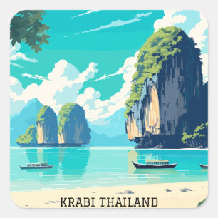 Sticker Carré Krabi Thaïlande Beach Paradise Travel