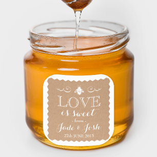 Sticker Carré Kraft Papier Miel Bee Mariage Favor Jar
