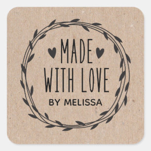 Sticker Carré Kraft Personnalisé Fabriqué Avec Amour