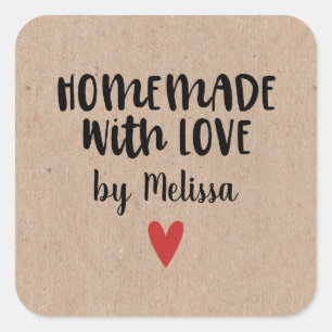 Sticker Carré Kraft Personnalisé Fait Maison Avec Bâton Carré Am