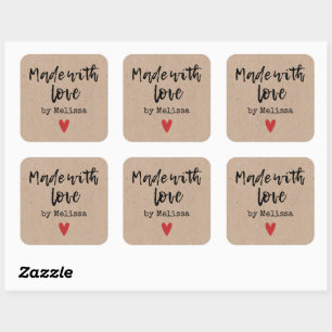 Sticker Carré Kraft Personnalisé Fait Maison Avec Bâton Carré Am