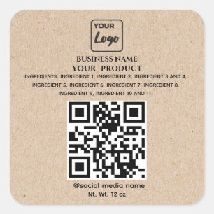 Sticker Carré Kraft Simple code QR logo ingrédients du produit