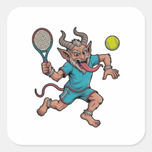 Sticker Carré Krampus effrayant jouant au tennis Sport de Noël