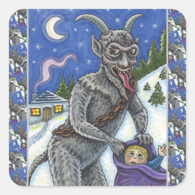 STICKER CARRÉ KRAMPUS & ENFANTS NAUGHTY, HISTOIRE DE NOËL CRAYAN (Devant)