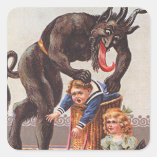Sticker Carré Krampus enlève des enfants