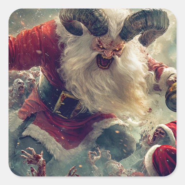 Sticker Carré Krampus vainquant les zombies (Devant)
