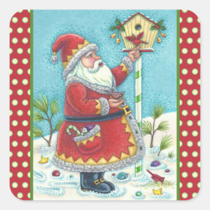 STICKER CARRÉ KRIS KRINGLE & CARDINALS CHRISTMAS PÈRE NOËL STICK