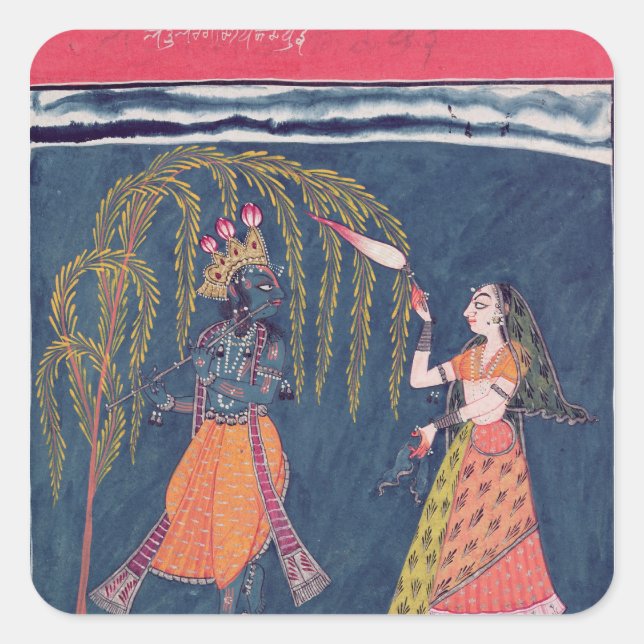 Sticker Carré Krishna jouant une flûte, de la "Vahula" (Devant)