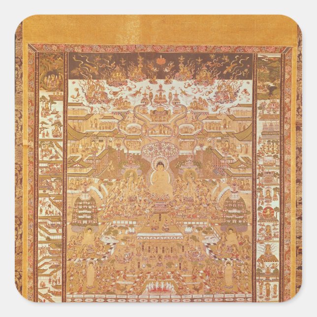 Sticker Carré Kshitigarbha, juge de l'enfer, de Dunhuang (Devant)