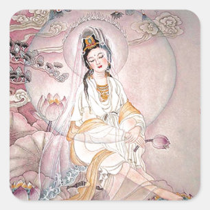 Sticker Carré Kuan Yin; Déesse Bouddhiste De La Compassion