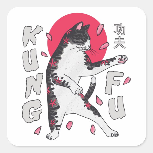 Sticker Carré Kung Fu Cat (Devant)
