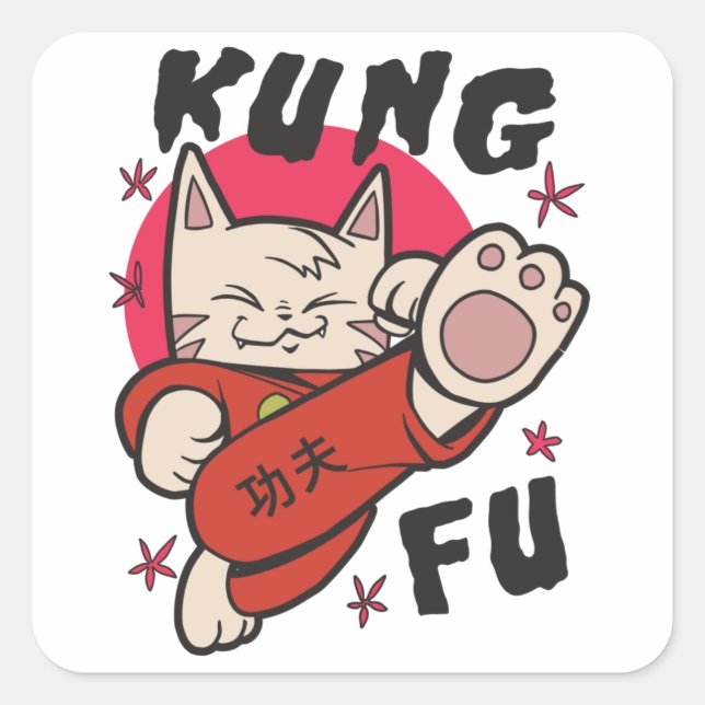 Sticker Carré Kung Fu Cat (Devant)
