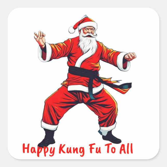 Sticker Carré Kung Fu Lutter contre Père Noël (Devant)