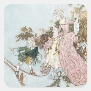Sticker Carré La Belle au Bois Dormant de conte de fées vintage