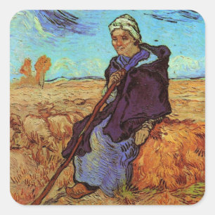Sticker Carré La Bergère (d'après Millet) par Vincent van Gogh