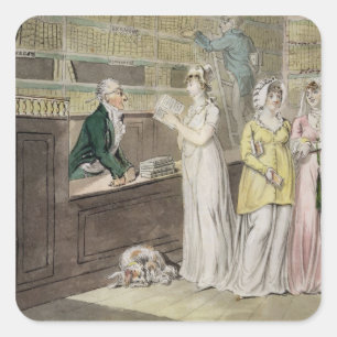 Sticker Carré La bibliothèque ambulante (à l'encre et la semai