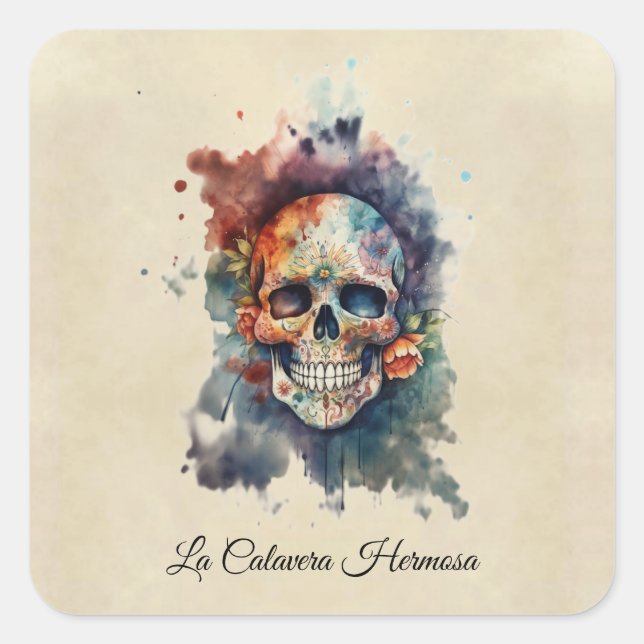 Sticker Carré La Calavera Hermosa, sur mesure (Devant)