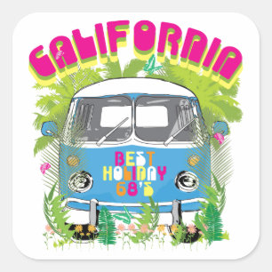 Sticker Carré La Californie surfant Van